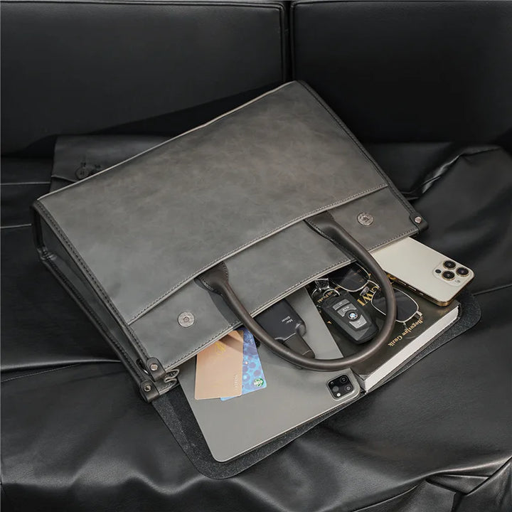 Men’s Retro PU Leather Briefcase with Shoulder Strap