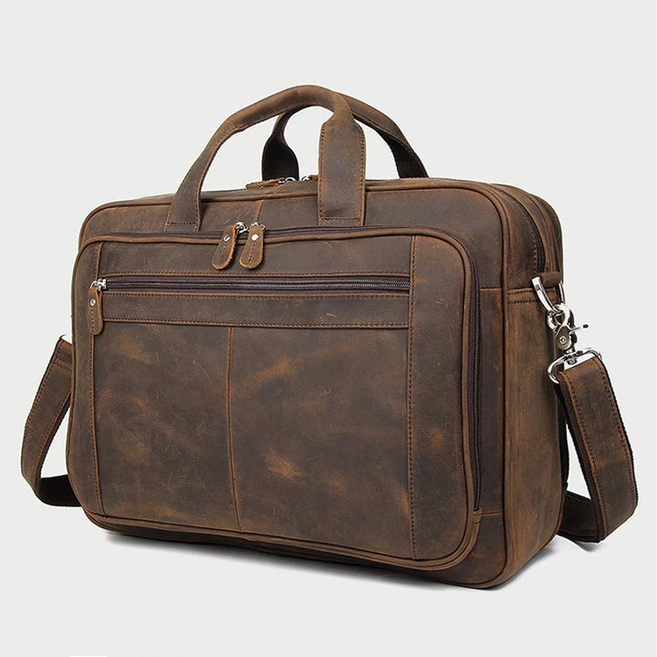 Large Genuine Crazy Horse Leather Laptop Briefcase 17 Inch