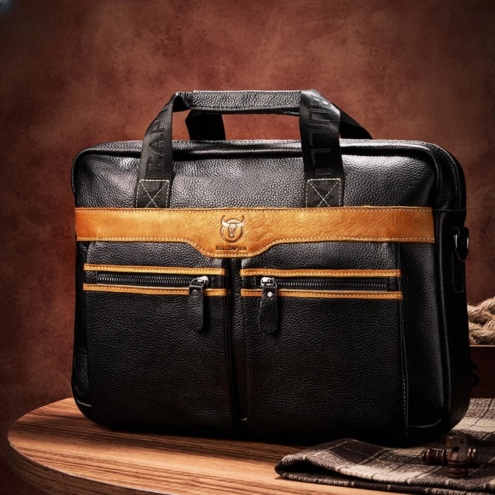 Men’s Genuine Leather Laptop Shoulder Bag 15.6 Inch
