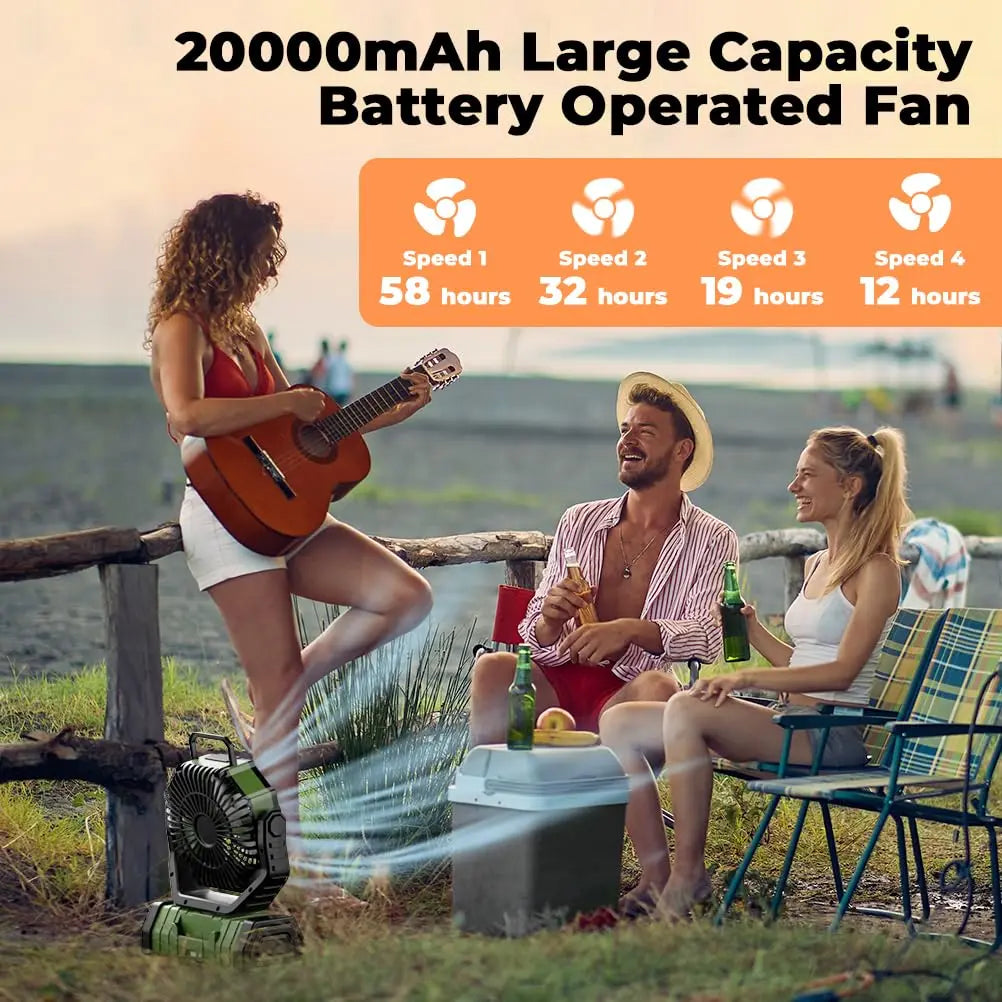 Camping Fan with 20,000mAh Battery, LED Light & Remote Control – AirMate