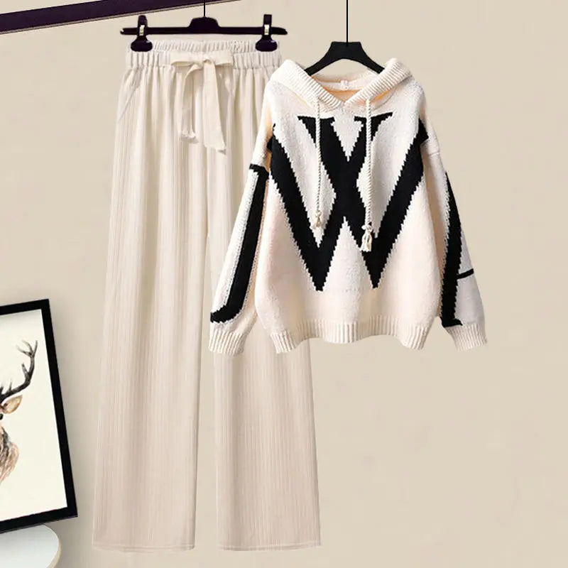 Ladies' Two-Piece Autumn Set with Knitted Sweater and Wide Trousers – Selina