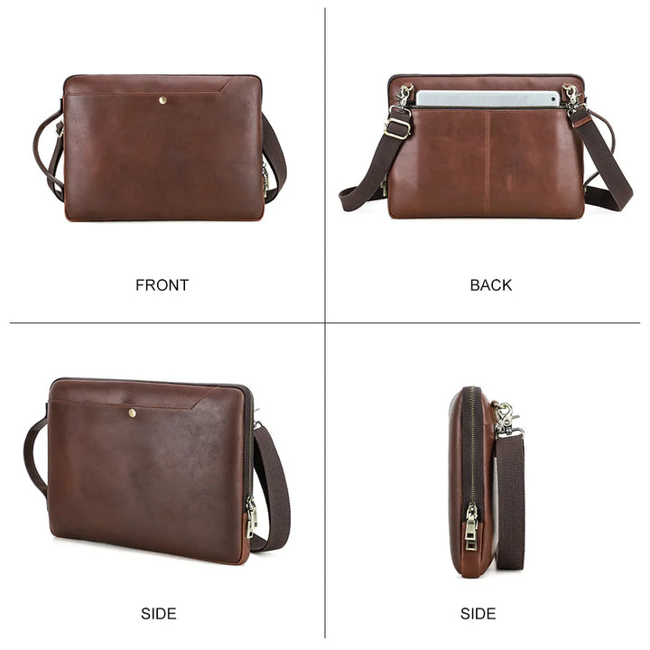 Men’s Genuine Leather Laptop Briefcase with Crossbody Strap