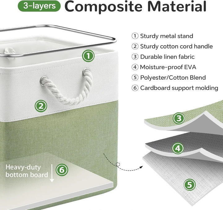 Set of 6 Foldable Fabric Cube Storage Boxes with Rope Handles – Nadir