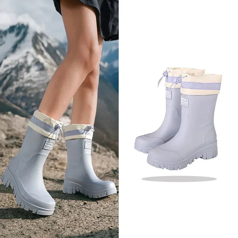 Ladies' waterproof retro look rain boots with anti-slip sole – Arlena