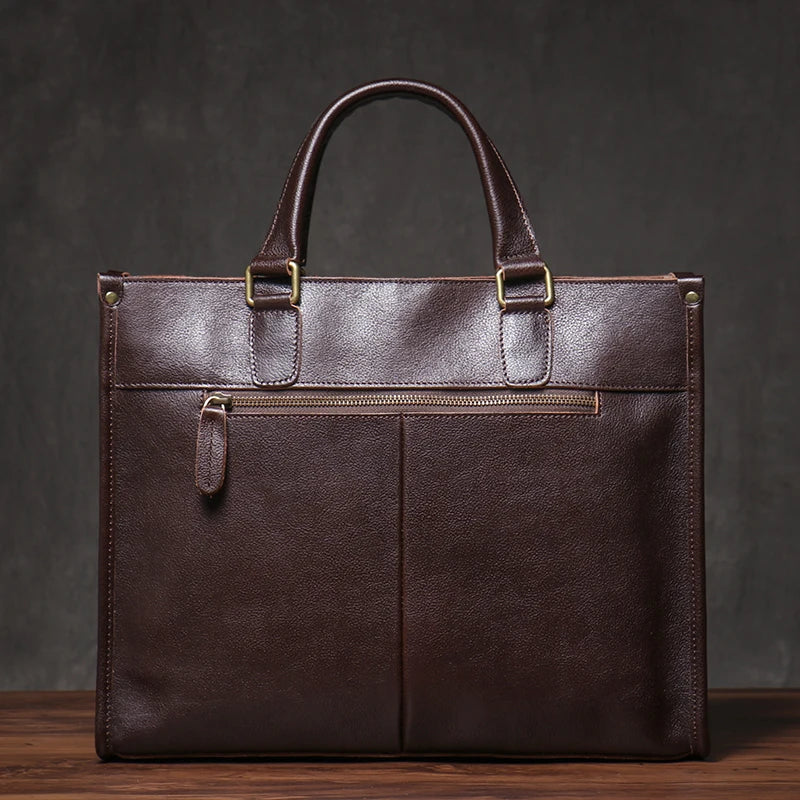 Genuine Leather Executive Laptop Briefcase with Shoulder Strap