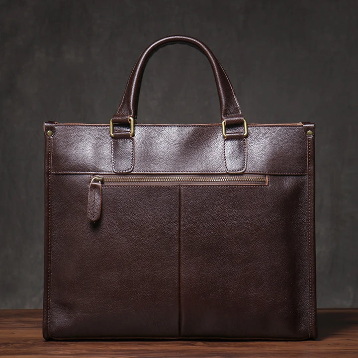 Genuine Leather Executive Laptop Briefcase with Shoulder Strap