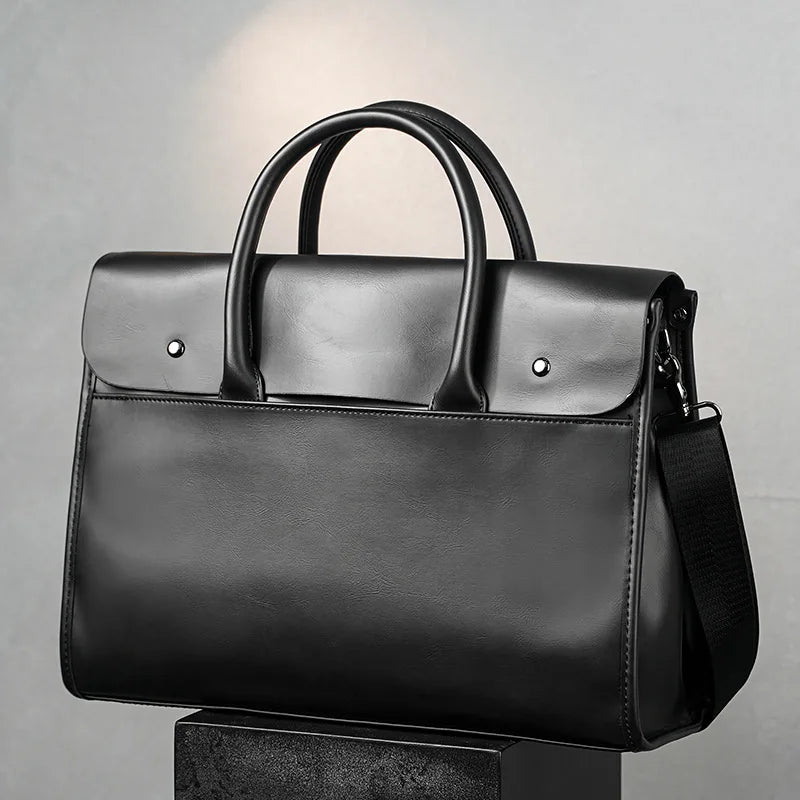 Men’s Retro PU Leather Briefcase with Shoulder Strap