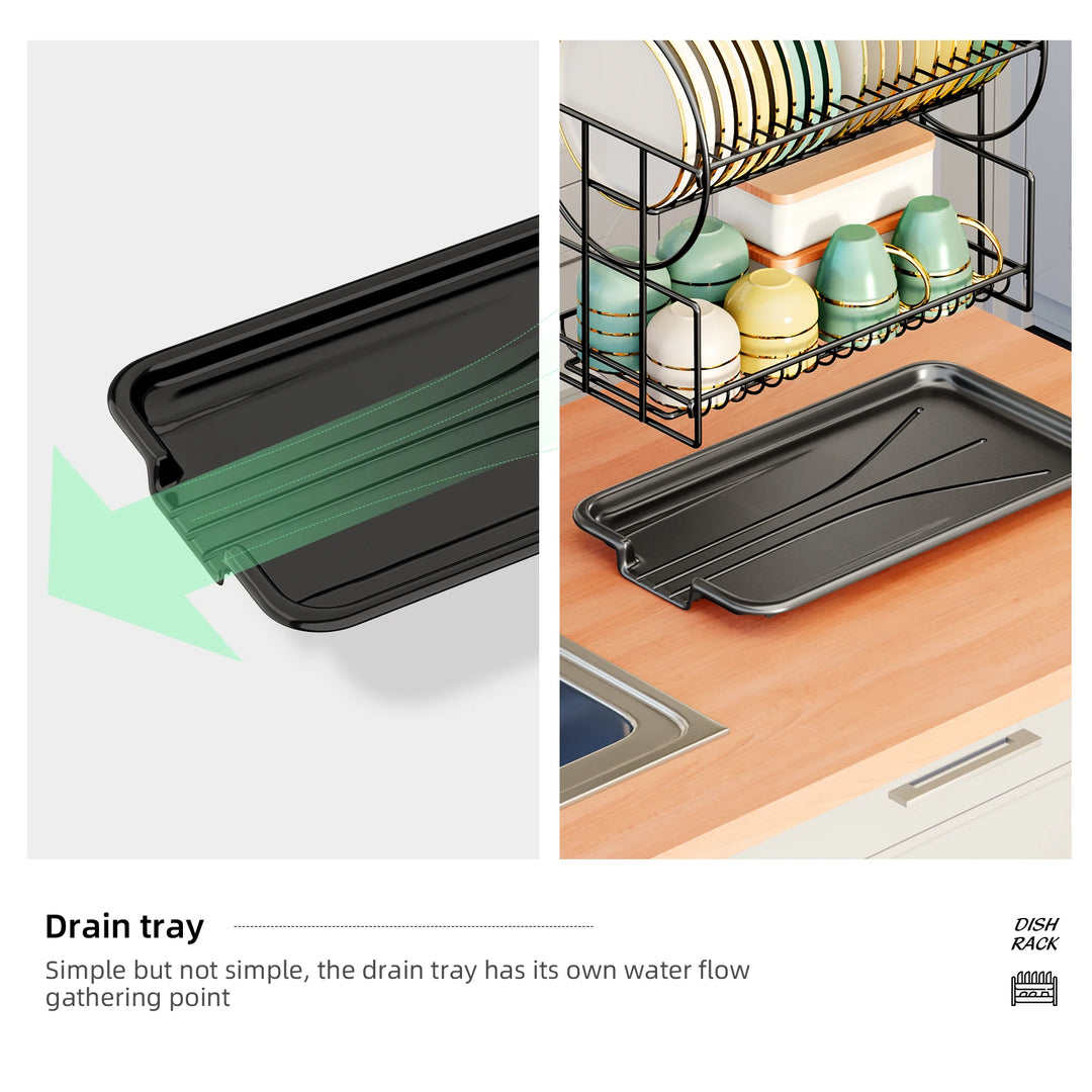 2-Tier Dish Drying Rack with Drainboard & Cutlery Holder – Aria