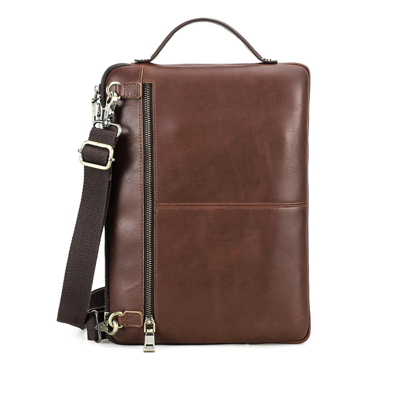 Men’s Genuine Leather Laptop Briefcase with Crossbody Strap