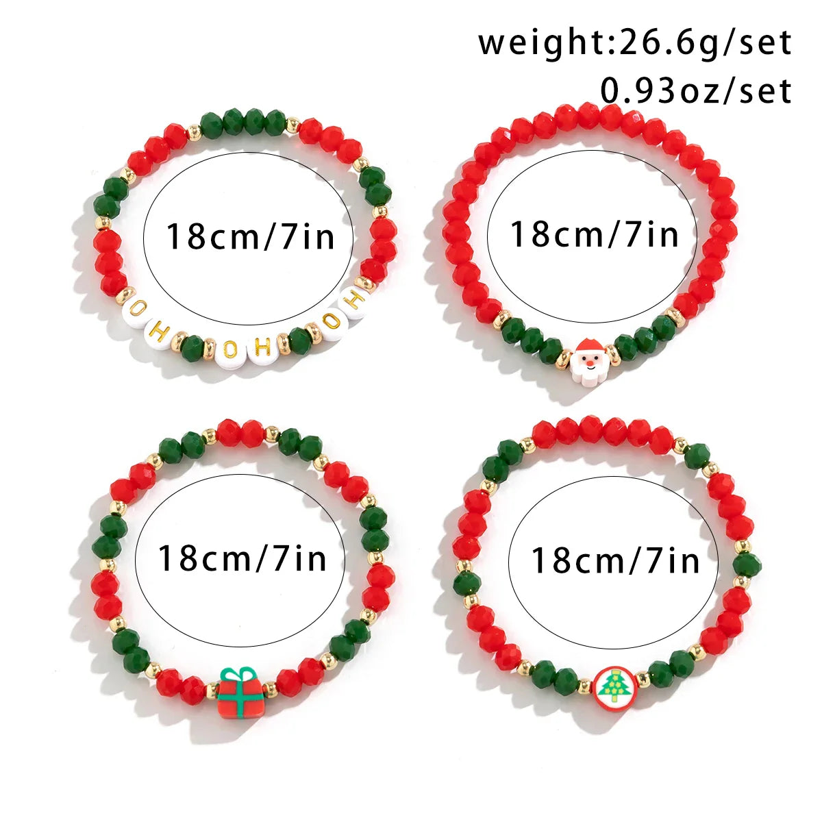 4 PIECE CHRISTMAS BEAD BRACELET SET