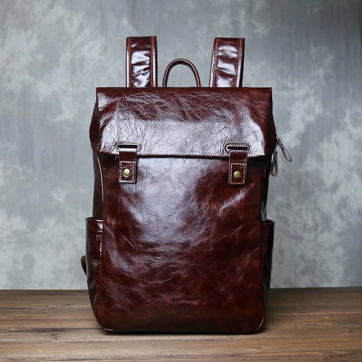 Vegetable-Tanned Cowhide Leather Laptop Backpack