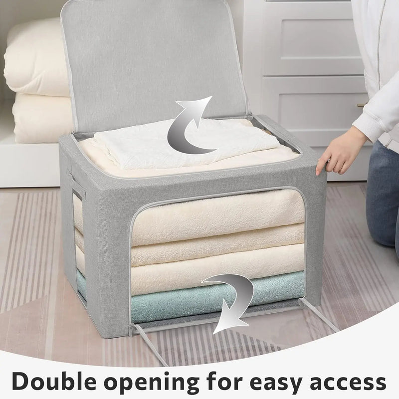 Stackable Linen Fabric Storage Boxes with Clear Window – Elara