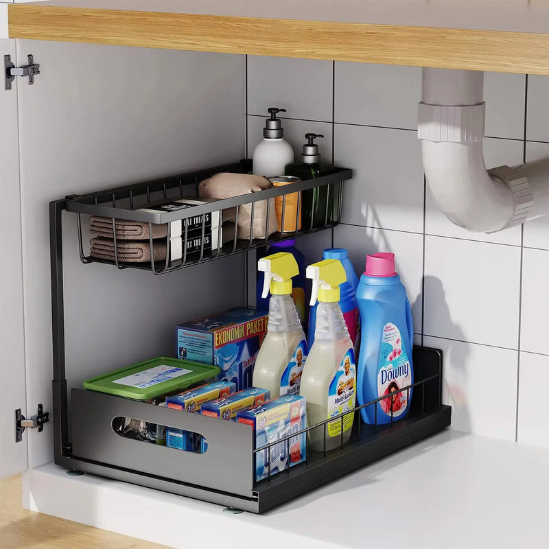 2-Tier Under Sink Sliding Cabinet Organiser – Arlo