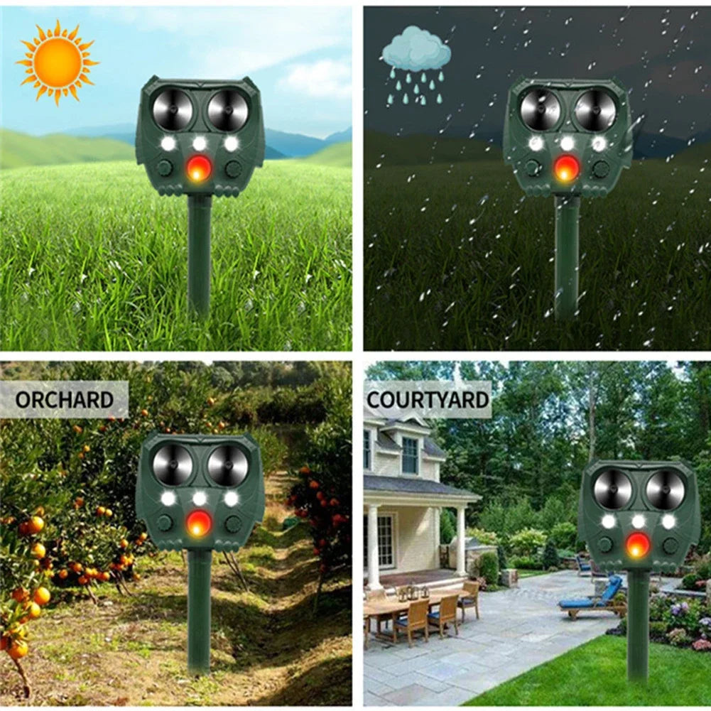 Solar Ultrasonic Animal Repeller with PIR Sensor and Flashing Light – GuardPet