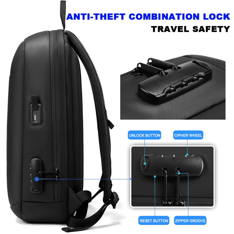 Expandable Waterproof Laptop & Anti-Theft Travel Backpack with USB Port