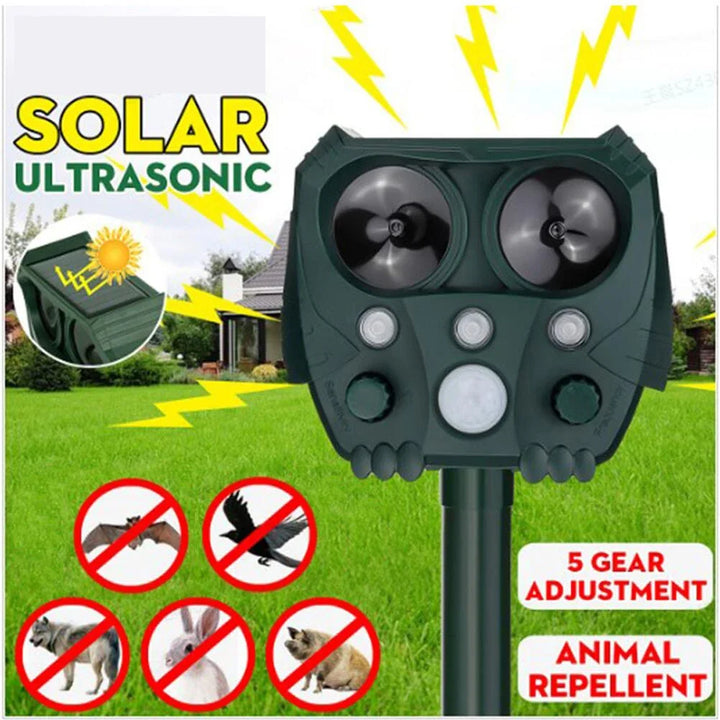 Solar Ultrasonic Animal Repeller with PIR Sensor and Flashing Light – GuardPet