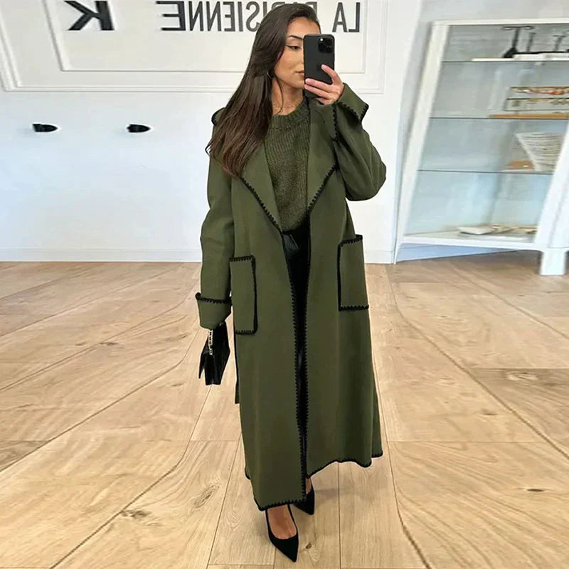 Long women's coat with contrast stitching – Autumn Magic Viviane