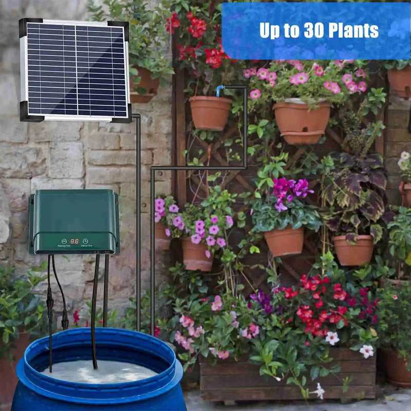 Solar Drip Irrigation System Kit Automatic Watering with 30 Modes & 7 Timers – AquaFlow