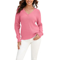 Women's knitted sweater with V-neck in loose fit – Wanfrieda
