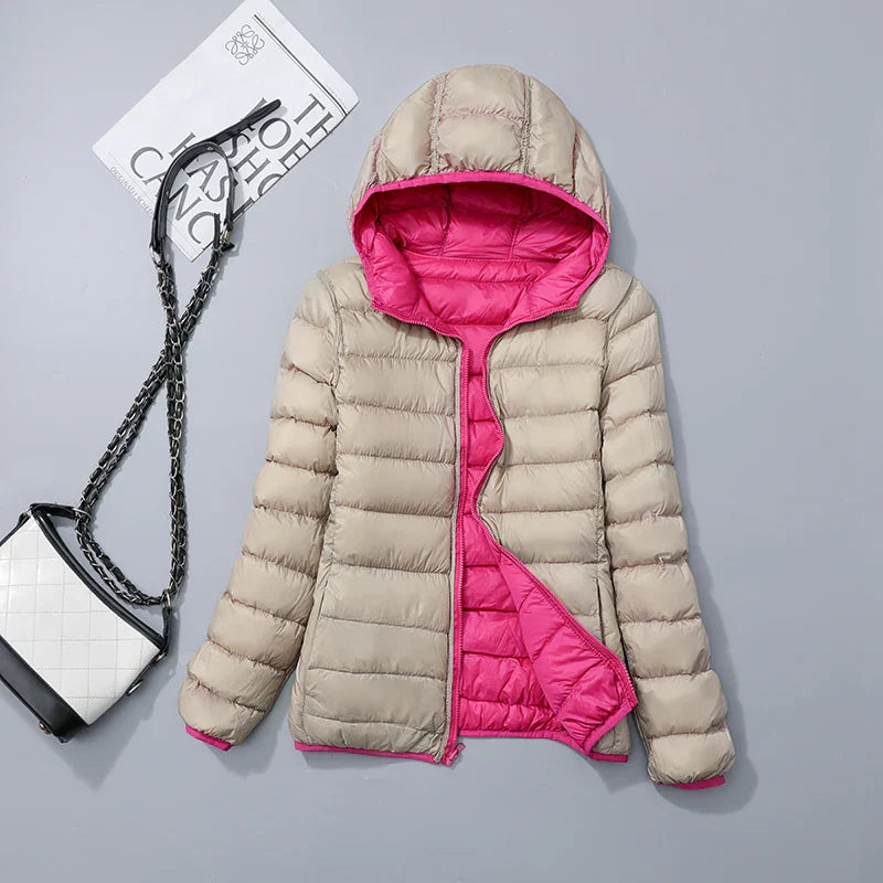 Reversible down jacket with hood – Soraya