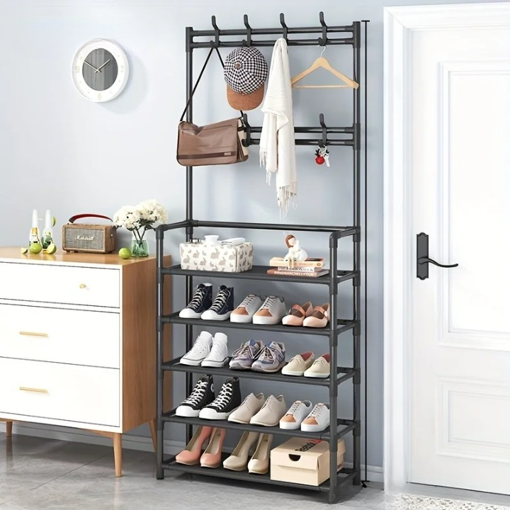 Coat Rack with Shoe Storage Shelf Multi-Layer Steel Frame – EntryMate