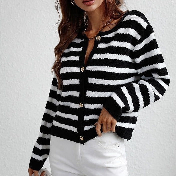 Striped Ladies Autumn Cardigan – Leona
