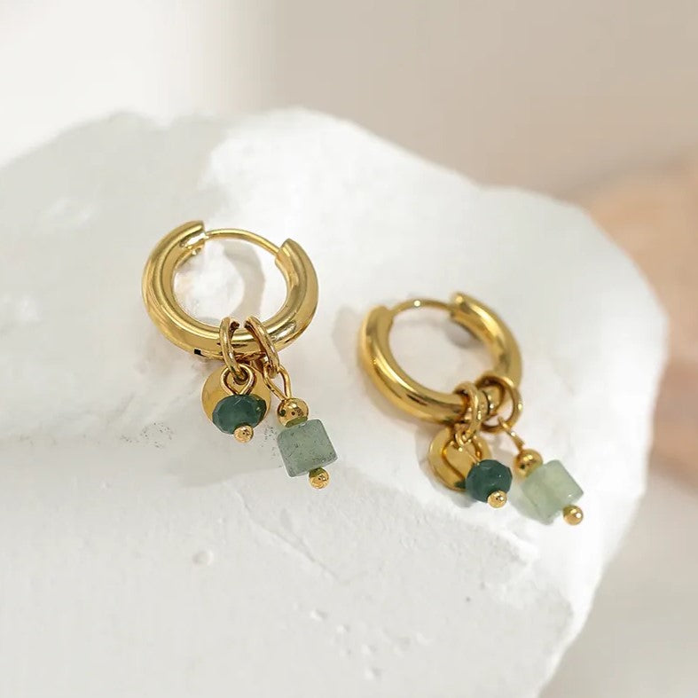 Natural Stone Gold Hoops | Elegant Women's Jewellery