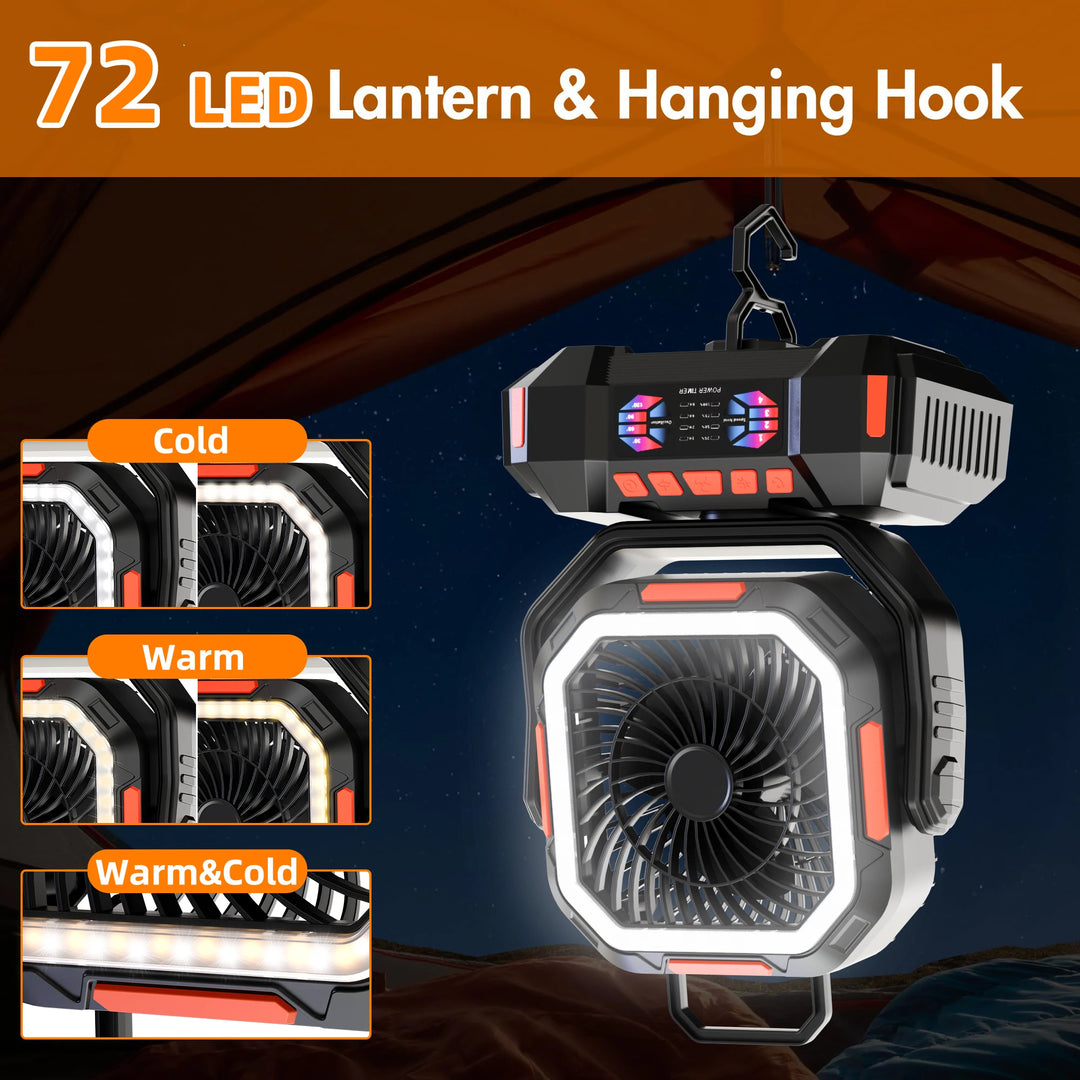 Rechargeable Camping Fan with 40000mAh Battery & LED Lantern – F22