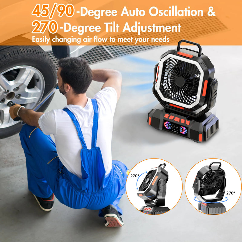 Rechargeable Camping Fan with 40000mAh Battery & LED Lantern – F22