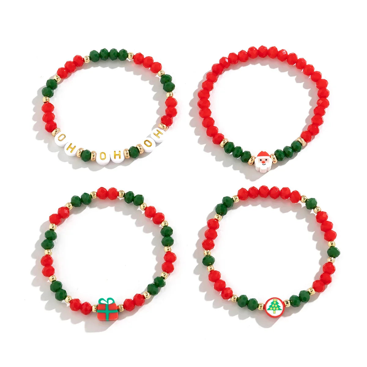 4 PIECE CHRISTMAS BEAD BRACELET SET