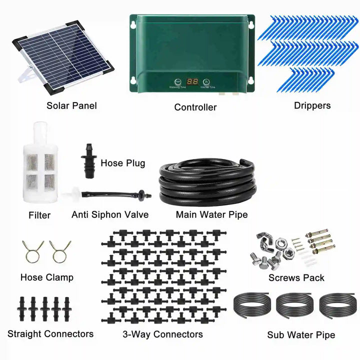 Solar Drip Irrigation System Kit Automatic Watering with 30 Modes & 7 Timers – AquaFlow
