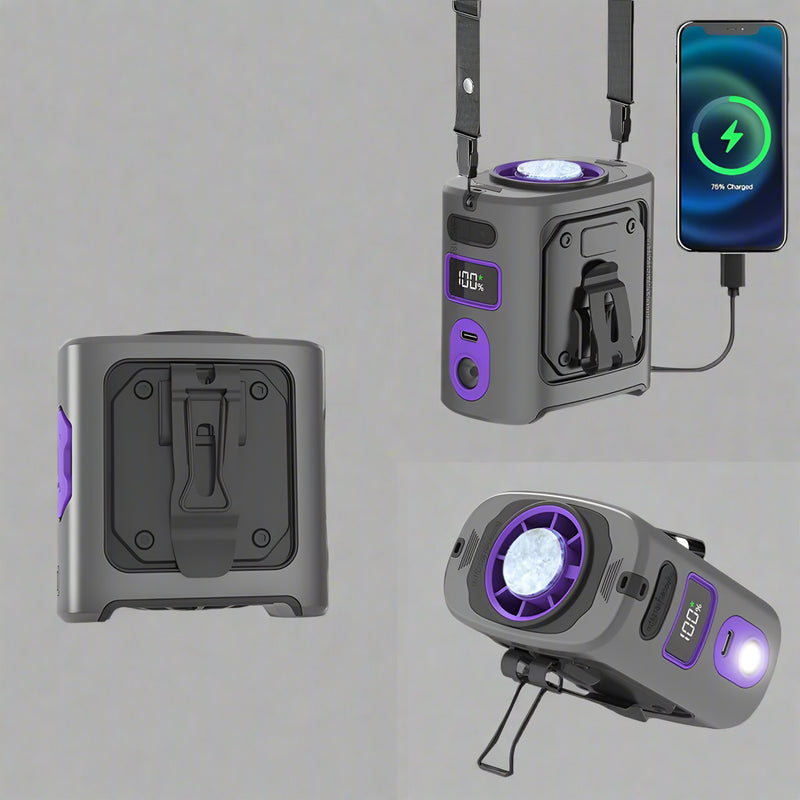 8000mAh Portable Cooling Waist Fan with Power Bank & LED Light – FrostBreeze