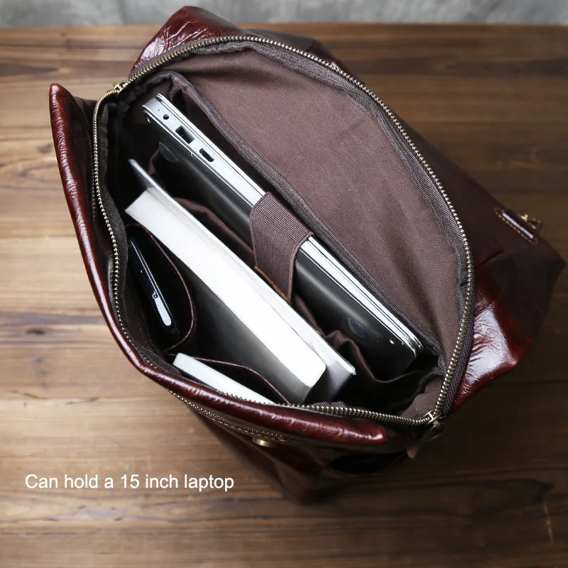 Vegetable-Tanned Cowhide Leather Laptop Backpack