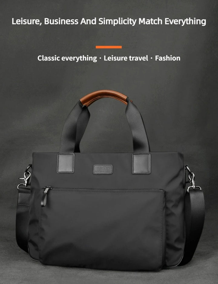 Men’s Oxford Canvas Business Briefcase with Crossbody Strap