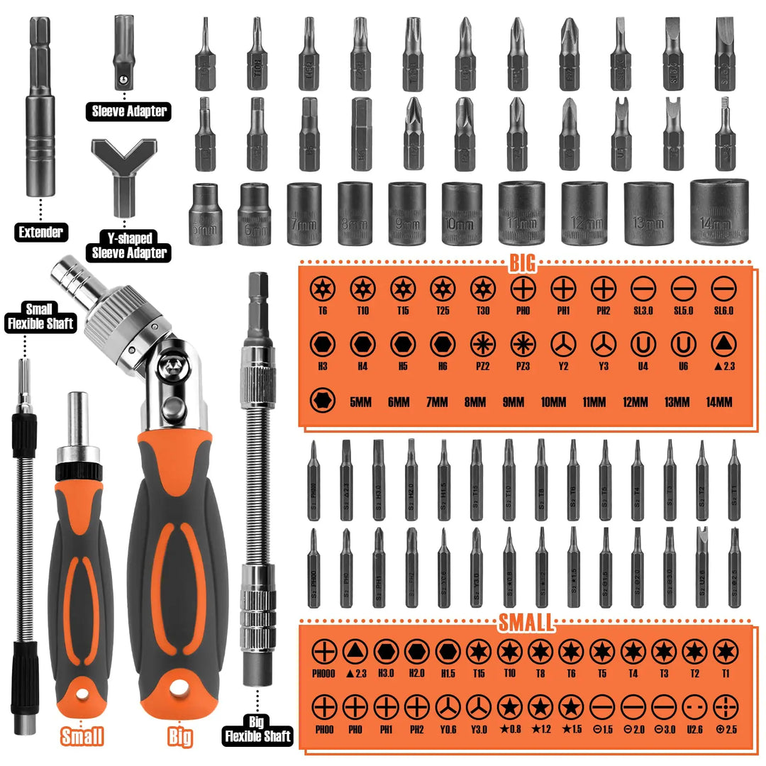 68-in-1 Ratchet Screwdriver Set with Magnetic Bits & Extension Rod – FortiDrive