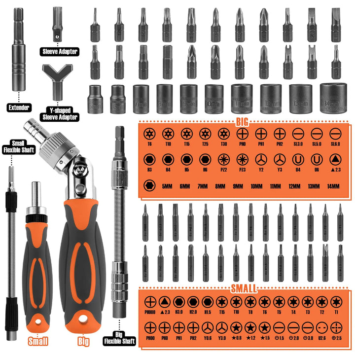 68-in-1 Ratchet Screwdriver Set with Magnetic Bits & Extension Rod – FortiDrive