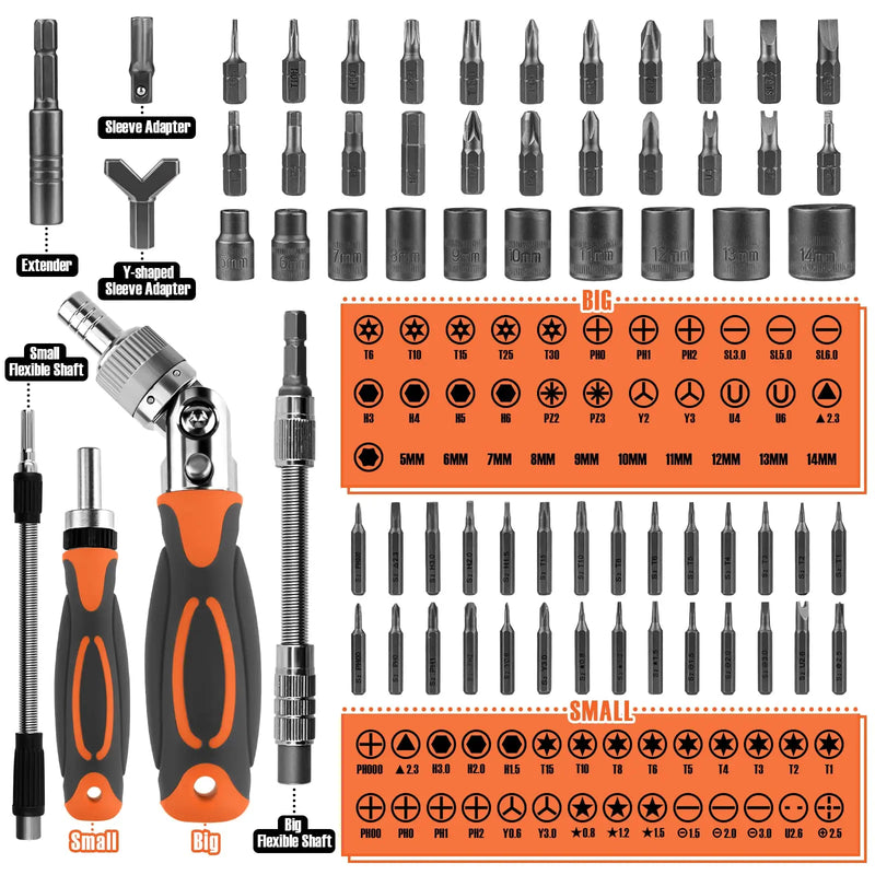 68-in-1 Ratchet Screwdriver Set with Magnetic Bits & Extension Rod – FortiDrive