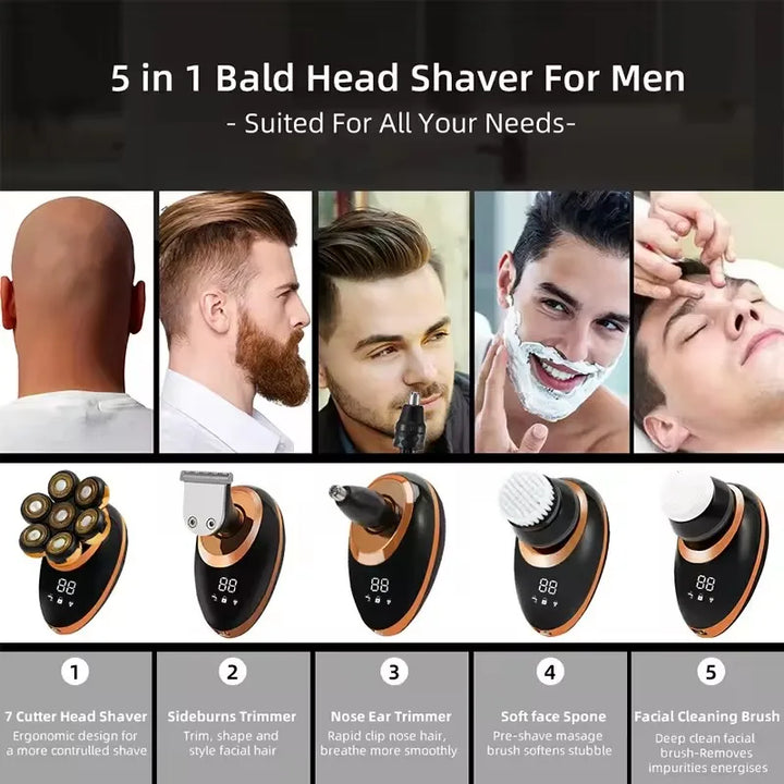 7D Floating Electric Shaver with 5-in-1 Grooming Kit & Waterproof Design – FlexEdge