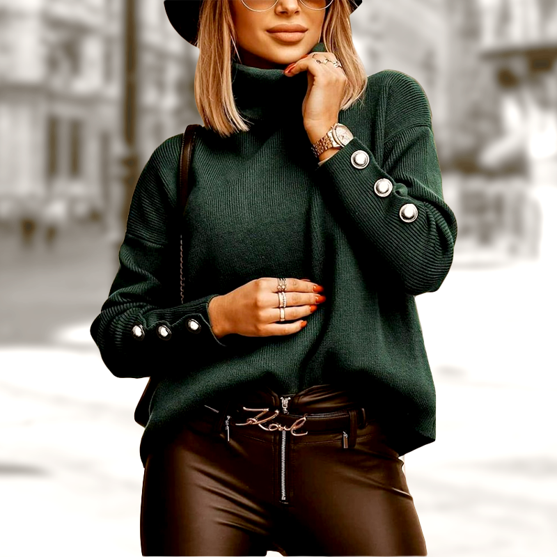 Buttoned women's turtleneck with stylish detail – Elara