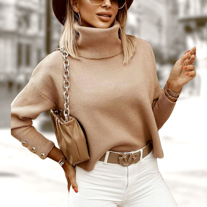 Buttoned women's turtleneck with stylish detail – Elara