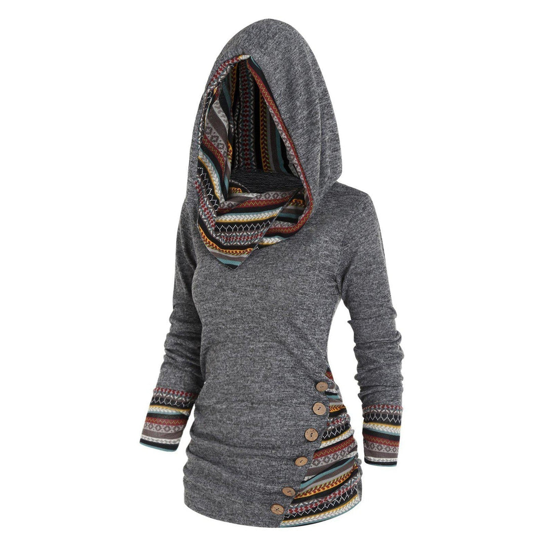 Autumn Ladies' Hooded Sweater with Tribal Pattern – Tavira