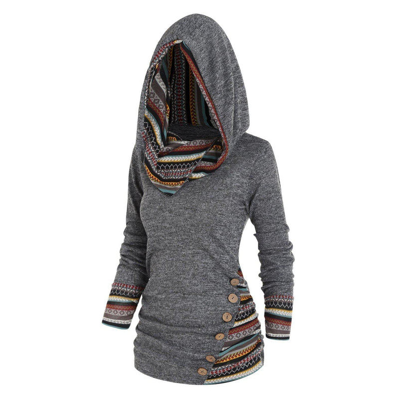 Autumn Ladies' Hooded Sweater with Tribal Pattern – Tavira