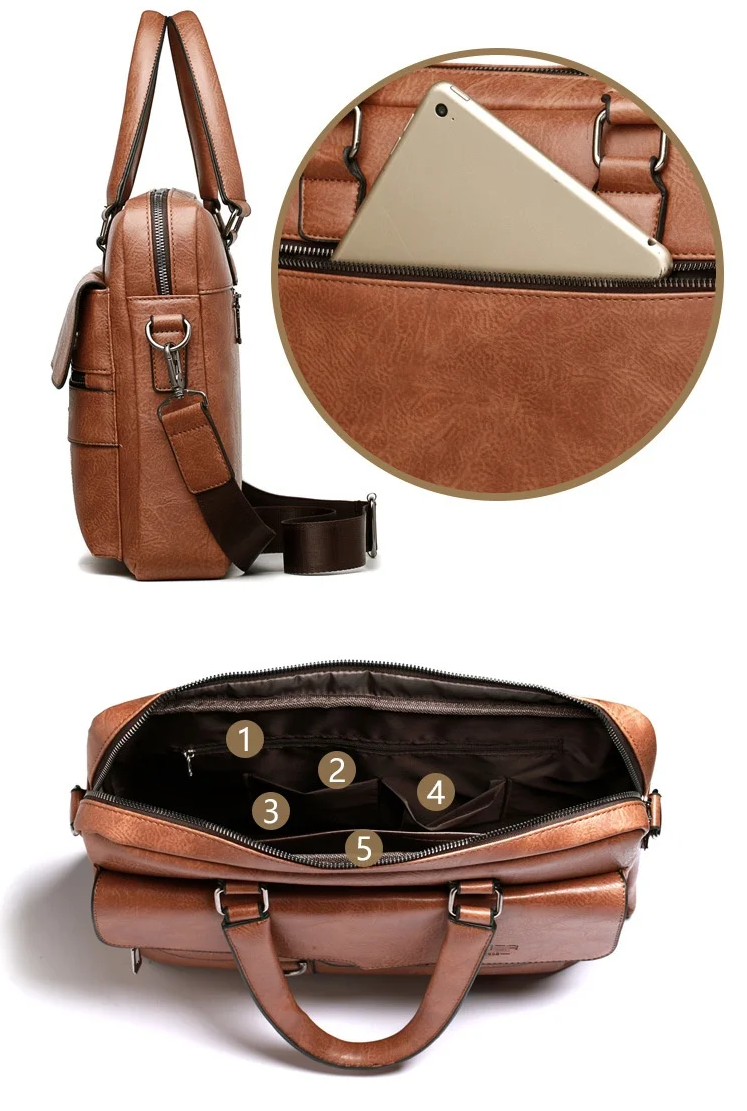 PU Leather Business Laptop Briefcase with Shoulder Strap