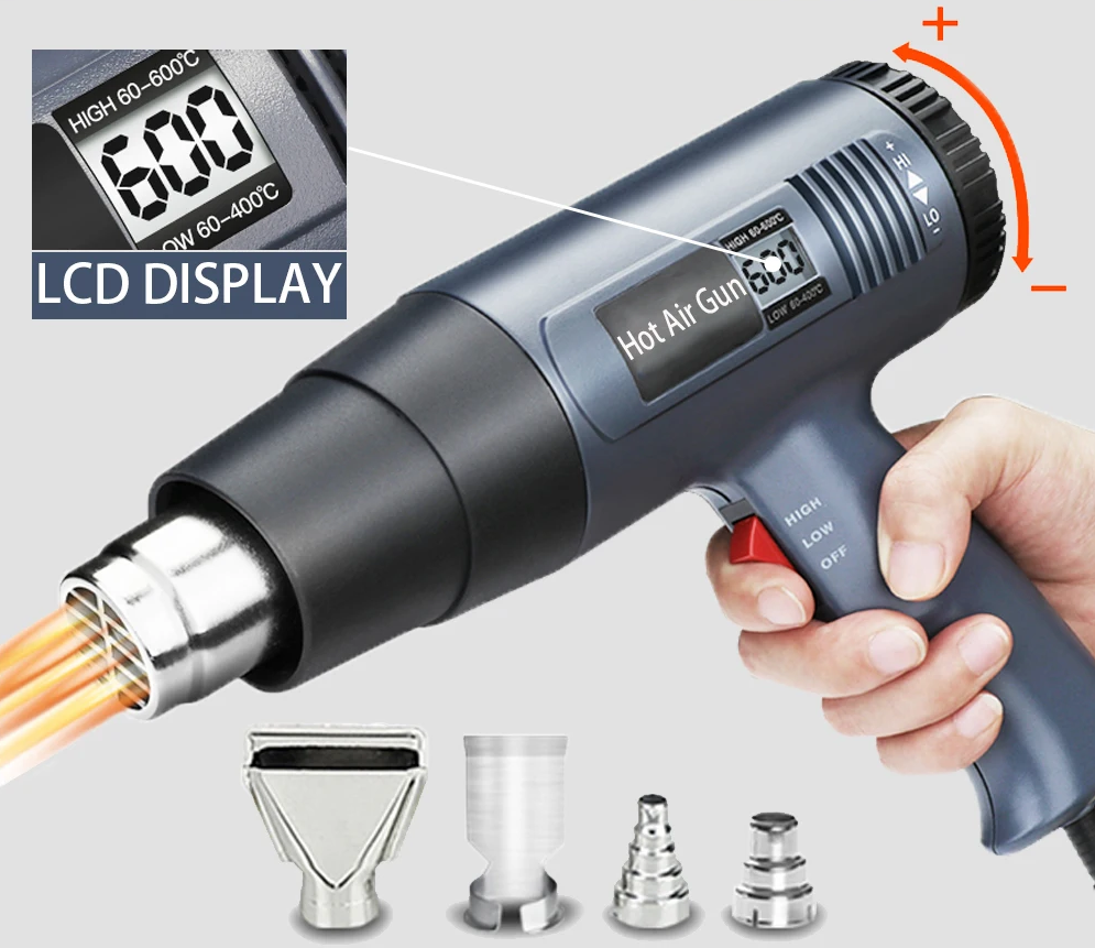 2000W Industrial Electric Heat Gun with Digital LCD Display Adjustable Temp – ProTherm