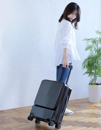 Front-Opening Carry-On Suitcase with USB Port and Drink Holder