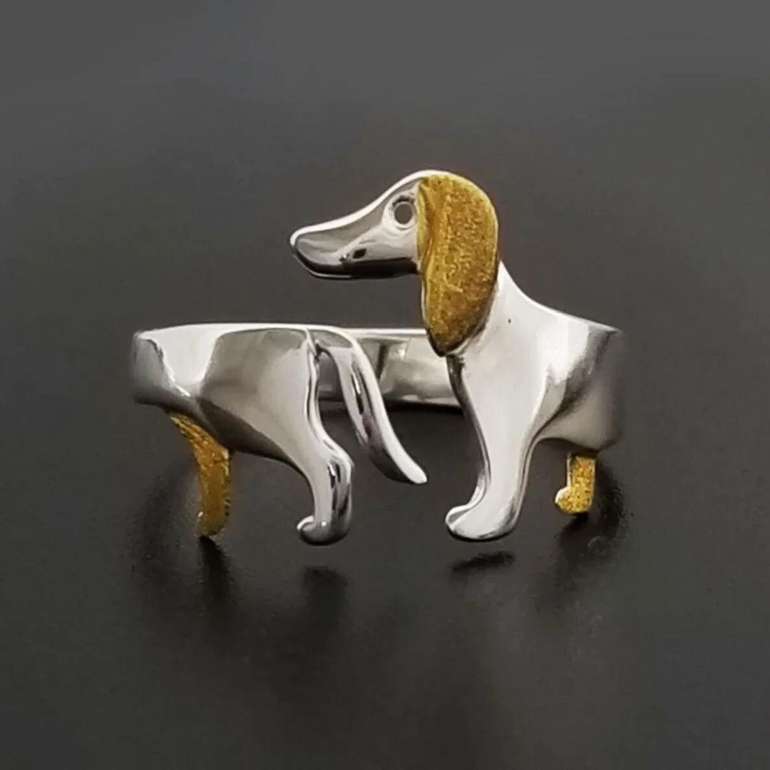 Adjustable Silver Dachshund Ring | Cute Dog Design