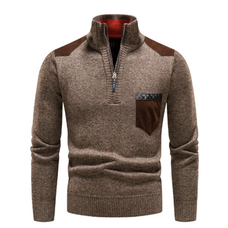 Men's pullover with edge zipper neck and long sleeves – Cedric
