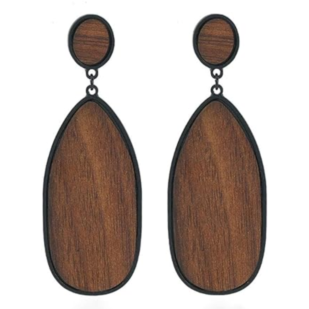 Boho Wood Teardrop Earrings | Trendy and Lightweight Jewellery