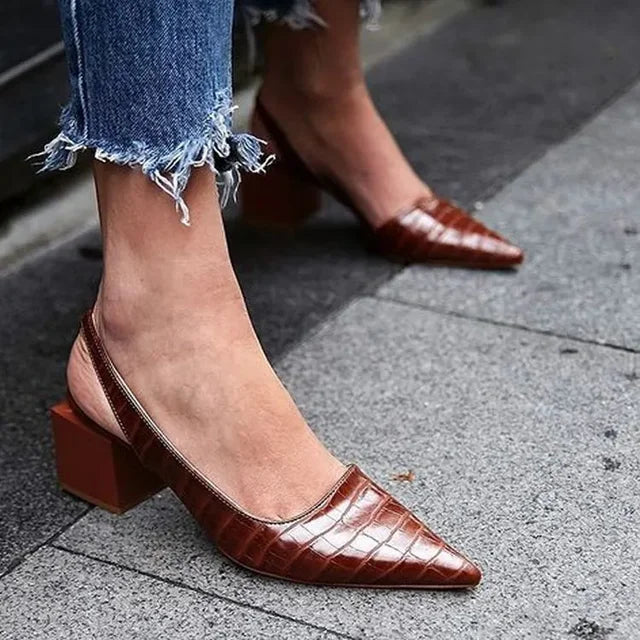 Orthopedic Croco Brown Pumps - Lara