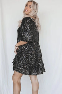 A-line Dress - ShimmerFlow-Black-M-State of Style